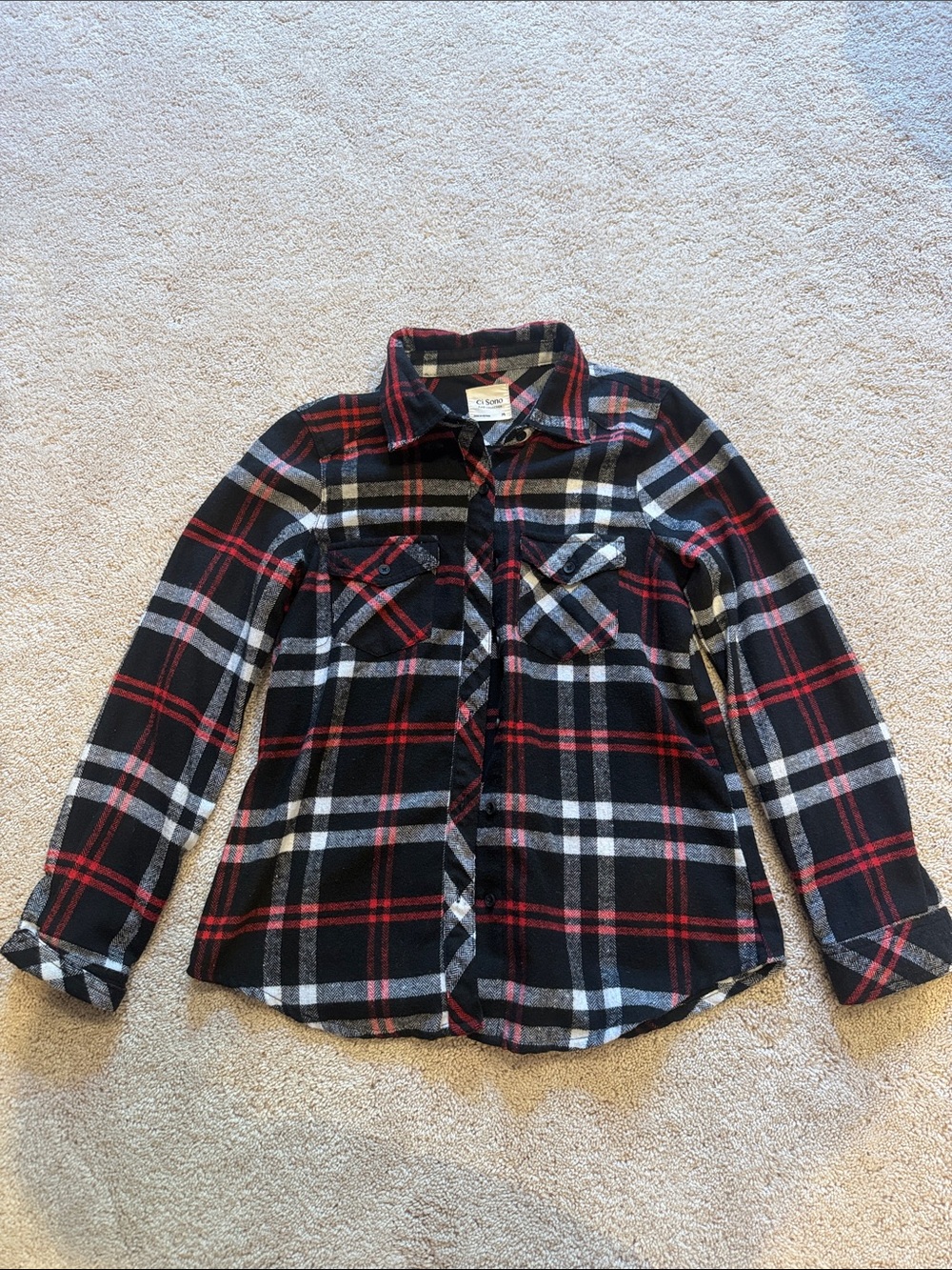 Ci Sono Black, Red & White Plaid Shirt